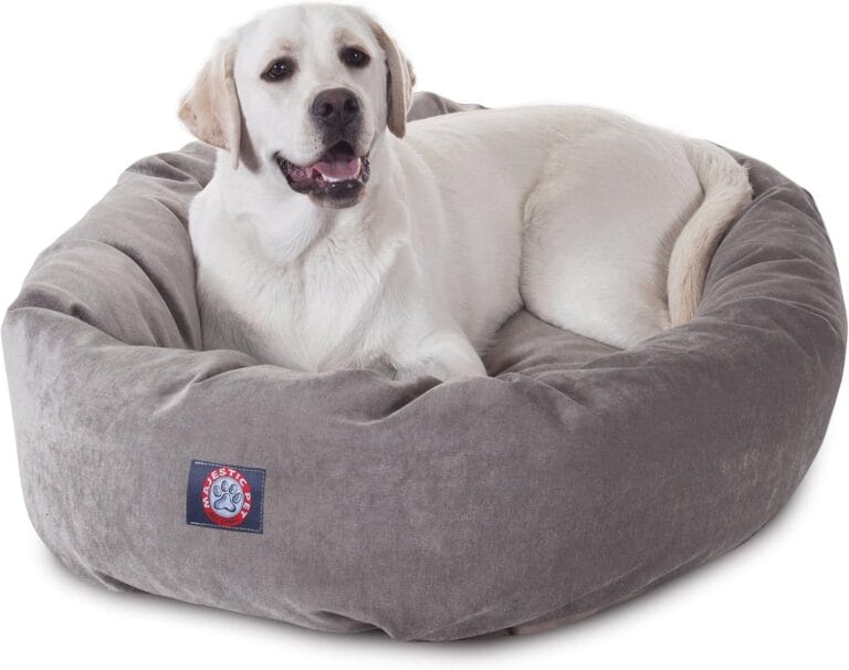 Majestic Pet 40 Inch Micro Velvet Calming Dog Bed Washable  Cozy Soft Round Dog Bed with Spine for Head Support - Fluffy Donut Dog Bed 40x29x9 (inch)  Round Pet Bed Large - Vintage
