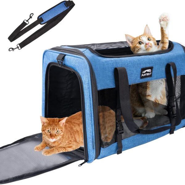 Large Cat/Dog Carrier up to 25 Pounds, Portable Soft Sided Pet Travel Carriers for Medium Big Cats and Puppy, Collapsible Puppy Crate Outdoor 20x13x13in, Dark Blue