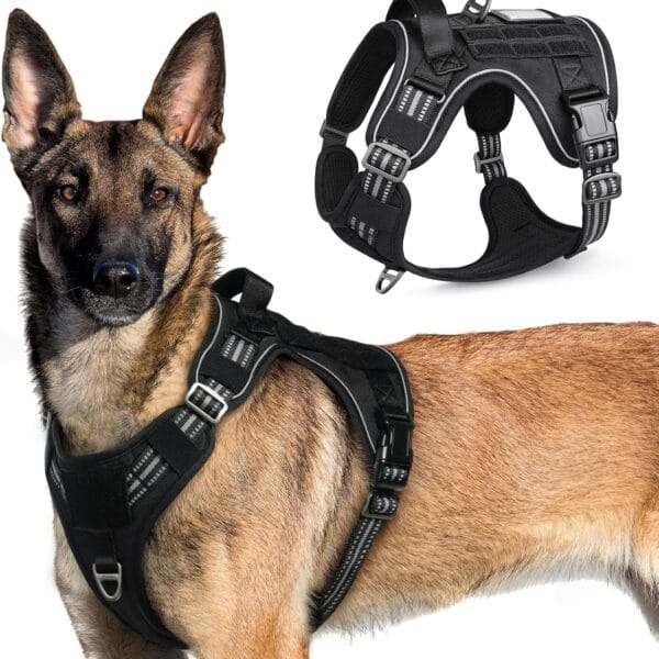 rabbitgoo Tactical Dog Harness for Large Dogs, No Pull Military Service Vest with Handle & Molle, Easy Control for Training Walking, Adjustable Reflective Straps, Black, XL