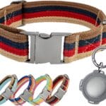 ADITYNA Cotton Dog Collar with AirTag Holder - Heavy-Duty Metal Buckle, Breathable, Easy Adjustable for Medium & Large Breeds - for Walking, Training (Vintage Stripes, Fits 15-21" Necks)