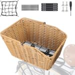 MEGHNA Bike Basket Woven Portable Rear Bicycle Basket with Protection Net Detachable Bike Rack Basket Bike Storage for Rear Rack of Most Kinds of Bike