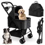 Pet Stroller 3 in 1 Foldable Dog Stroller, Cat Strollers, Foldable pet Strollers & Cat Carrier, Pet Carrier, Lightweight with Cup Holder, Waterproof Max Load 66 lbs, Breathable Mesh Canopy