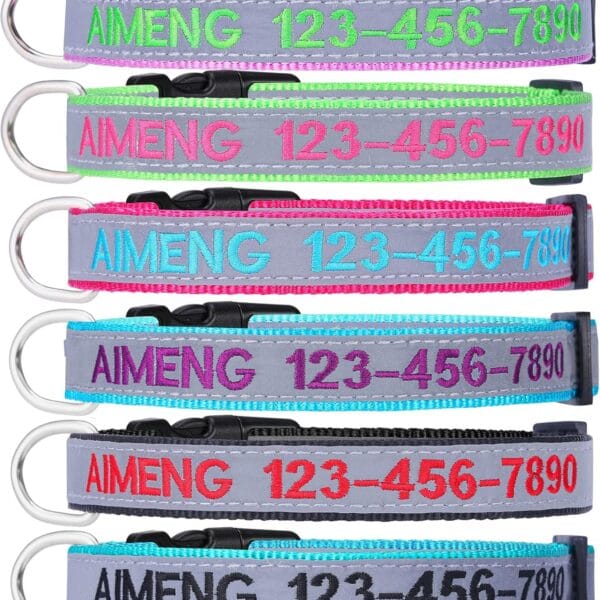 Reflective Personalized Dog Collar, Custom Embroidered with Pet Name and Phone Number for Boy and Girl Dogs, 4 Adjustable Sizes: Extra-Small, Small, Medium, Large Pet Gift
