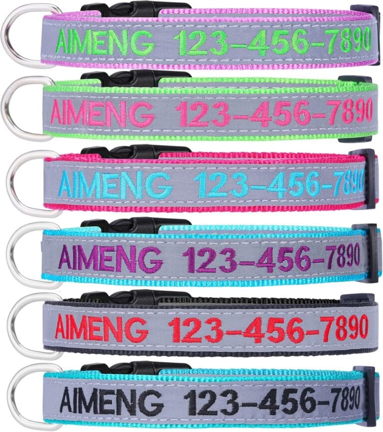 Reflective Personalized Dog Collar, Custom Embroidered with Pet Name and Phone Number for Boy and Girl Dogs, 4 Adjustable Sizes: Extra-Small, Small, Medium, Large Pet Gift