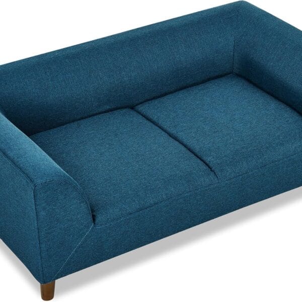 Modern Rectangular Pet Sofa with Backrest & Armrests  Elevated Sturdy Design for Small to Medium Dogs  Plush Cushion  Stylish Dog Bed Furniture for Living Room (Blue)