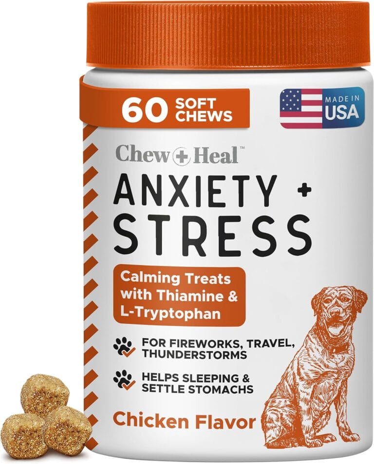 Calming Chews for Dogs - 60 Anxiety Relief Treats for Fireworks, Thunder, and Storms - Natural Dog Calming Treats for Large and Small Breeds with Thiamine, L-Tryptophan, Ginger, and Melatonin