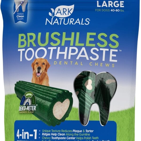 ARK NATURALS Brushless Toothpaste, Dog Dental Chews for Large Breeds, Freshens Breath, Helps Reduce Plaque & Tartar, 18oz, 1 Pack