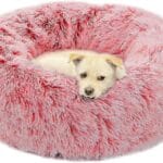 Calming Cat Bed, Soft Round Cuddler Dog Beds Fluffy Plush Faux Fur Pet Beds, Anit-Anxiety Self-Warming Comfy (20", Dark Pink)