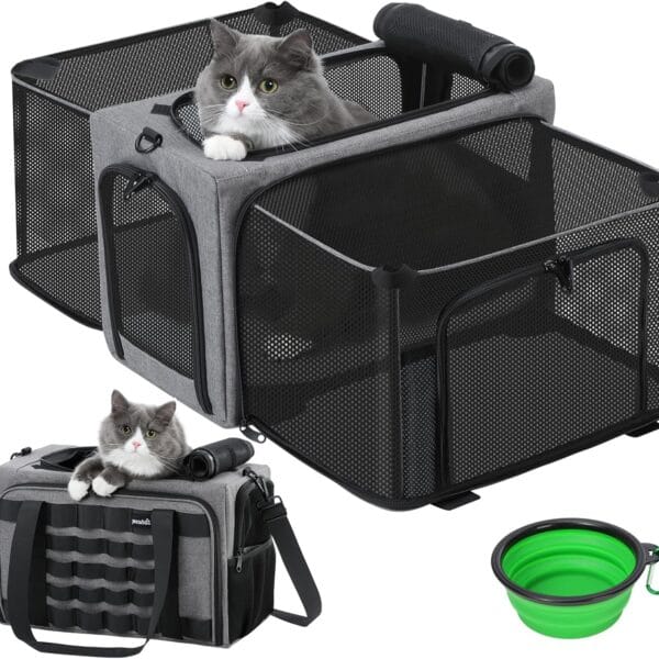 Pecute Cat Carrier Expandable, Airline Approved Cat Soft-Sided Carriers, Breathable Pet Carriers up to 5kg/12lbs, Collapsible Cat Bag Carrier Great for Travel, Outdoor, Hiking, Camping, Gray