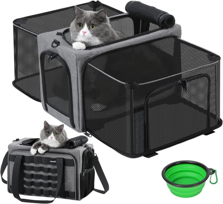 Pecute Cat Carrier Expandable, Airline Approved Cat Soft-Sided Carriers, Breathable Pet Carriers up to 5kg/12lbs, Collapsible Cat Bag Carrier Great for Travel, Outdoor, Hiking, Camping, Gray