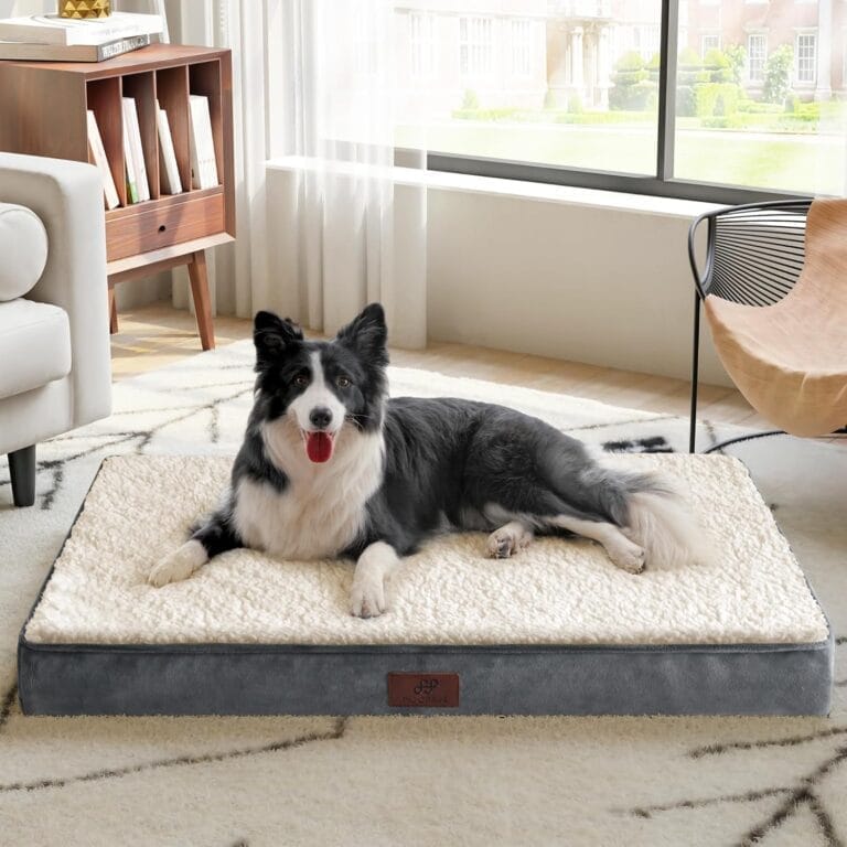 Figopage Dog Beds Large Sized Dog Bed for Crate Large Dogs Bed Washable Pet Beds Waterproof Dogs Crate Pad Mat with Removable Cover Anti-Slip Bottom, 35 x 22 Inch