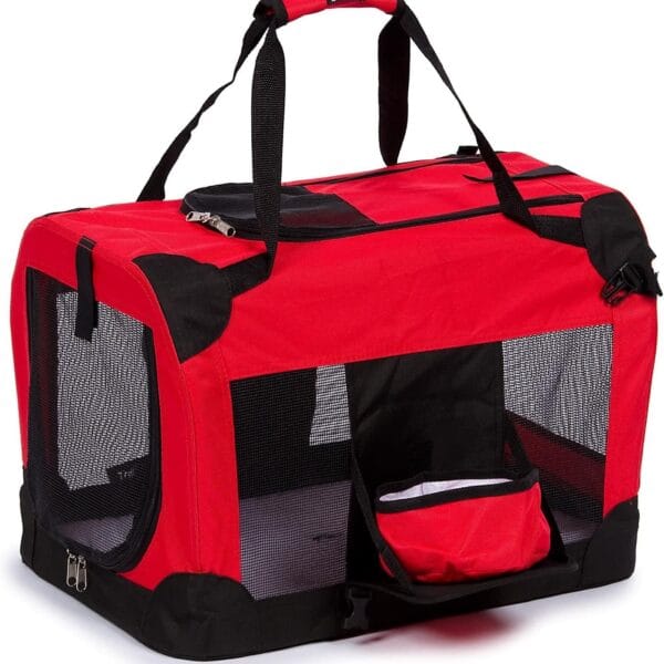 Pet Life Deluxe Vista-View 360 Degree Zippered Soft Folding Dog Crate with built-in tray and Travel Pet Bowl - Dog Kennel featuring with Dual-Zippered Entrances