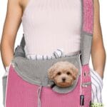 PetAmi Small Dog Sling Carrier, Soft-Sided Crossbody Puppy Carrying Purse Bag, Adjustable Sling Pet Pouch to Wear Medium Dog Cat Travel, Dog Bag for Traveling, Poop Bag Dispenser, Max 10 lbs, Pink