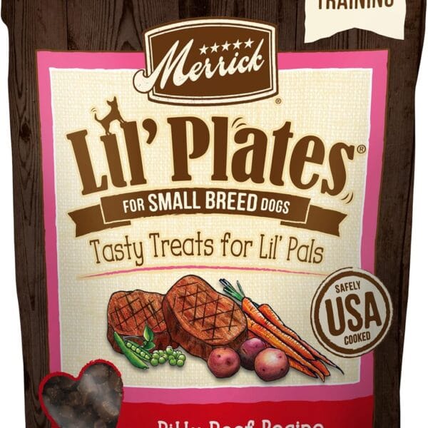 Merrick Lil Plates Grain Free Small Dog Treats, Natural Training Treats For Small Dogs, Bitty Beef Recipe - 5 oz. Pouch