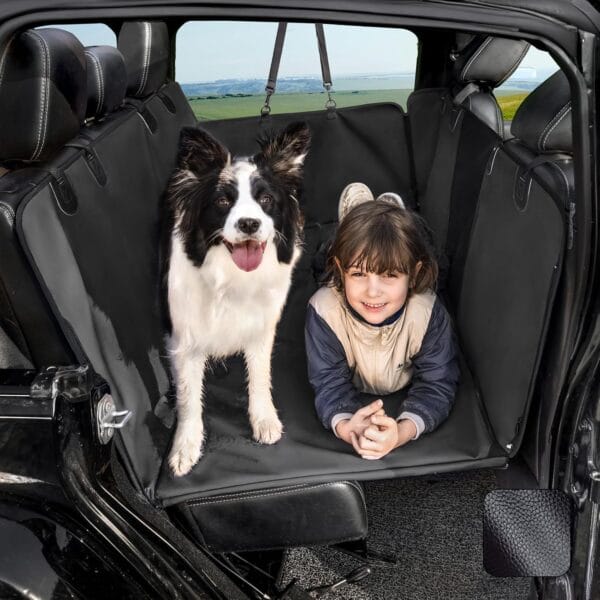 Back Seat Extender for DogsHeavy Duty Leatherette Dog Car Seat Cover for Back Seat Wash-Free Hard Bottom Dog Hammock for Car Holds 500lbsTravel Dog Bed for Car SUV Truck-Black/Nappa