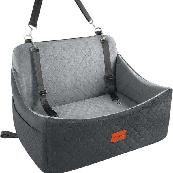 Dog Car Seat for Medium & Large Dogs Up to 55lbs, Memory Foam Cushion, Washable Cover, Safety Straps & Non-Slip Base(Black/Grey,Large)