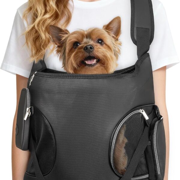 YUDODO Dog Front Backpack Carrier, Soft Breathable Pet Front Carrier with Adjustable Straps, Multi-Pocket Design, for Small Dogs & Cats up to 12 lbs (with Detachable Sling Pouch - 1 Pocket)