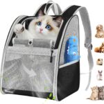Pawaboo Cat Carrier Backpack, Pet Carrier Backpack for Kitties Small Dogs Puppies, Breathable Cat Bag Carrier, Small Dog Travel Backpack Carrier for Kitten Puppy Bunny - Black (up to 22lbs)