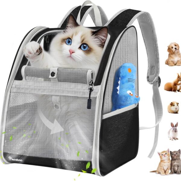 Pawaboo Cat Carrier Backpack, Pet Carrier Backpack for Kitties Small Dogs Puppies, Breathable Cat Bag Carrier, Small Dog Travel Backpack Carrier for Kitten Puppy Bunny - Black (up to 22lbs)
