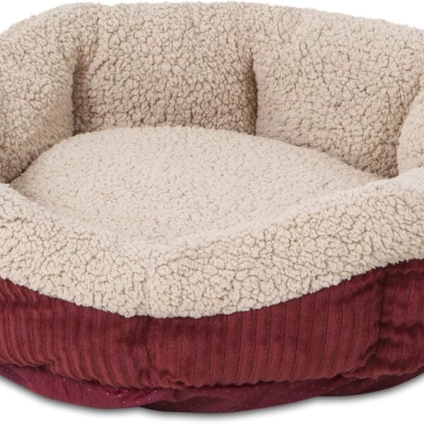 Petmate Aspen Pet Self Warming Round Bed, 19.5 Inches, Barn Red and Cream