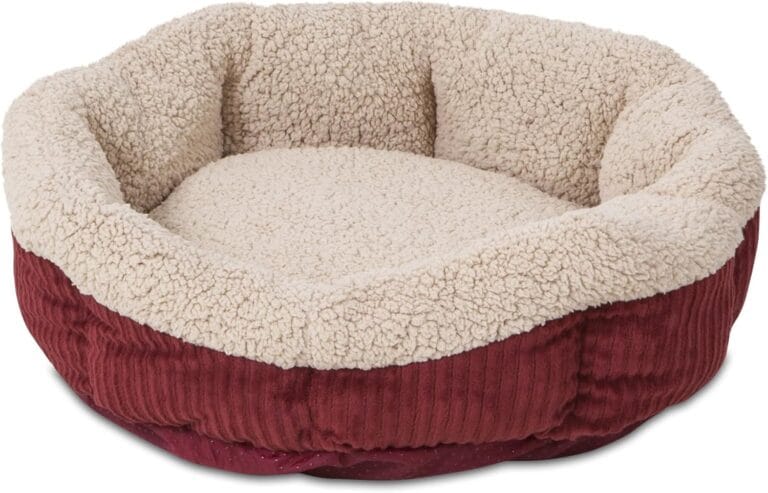 Petmate Aspen Pet Self Warming Round Bed, 19.5 Inches, Barn Red and Cream