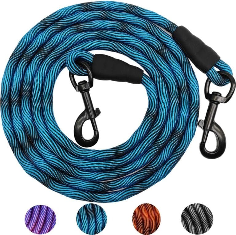 MayPaw 8 FT/10 FT Dog Tie Out/Check Cord, Heavy Duty Nylon Rope Training Leash, 3/8 Inch Thick Dog Tether for Indoor or Outdoor Walking, Camping, Hiking, Playing (3/8" x 8ft, Blue Black)