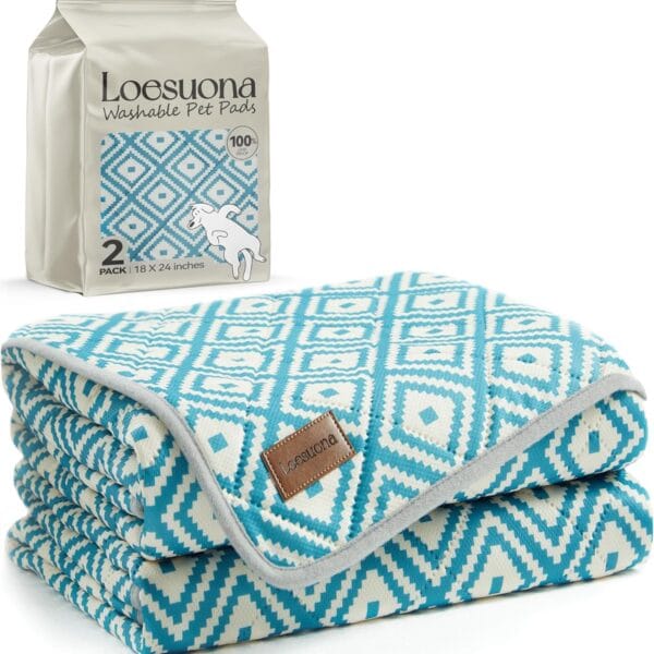 Washable Pee Pads for Dogs - 2 Pack Extra Thick Reusable Puppy Pads with Super Absorbency, Waterproof & Non-Slip Dog Pee Pads for Potty Training , Whelping , Playpen , Crate , Prevents Leakage 18"x24"