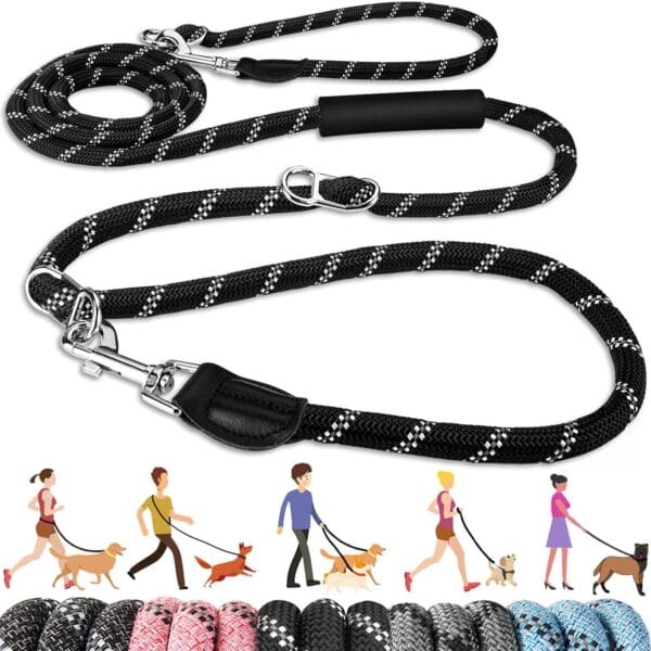 Lukovee Hands Free Dog Leash, 10FT Adjustable Training Lead 1/2 Inch Nylon Heavy Duty Lead No Pull for Large Medium Dogs, Tangle Free Reflective Waist-Leash for Walking Running, Black