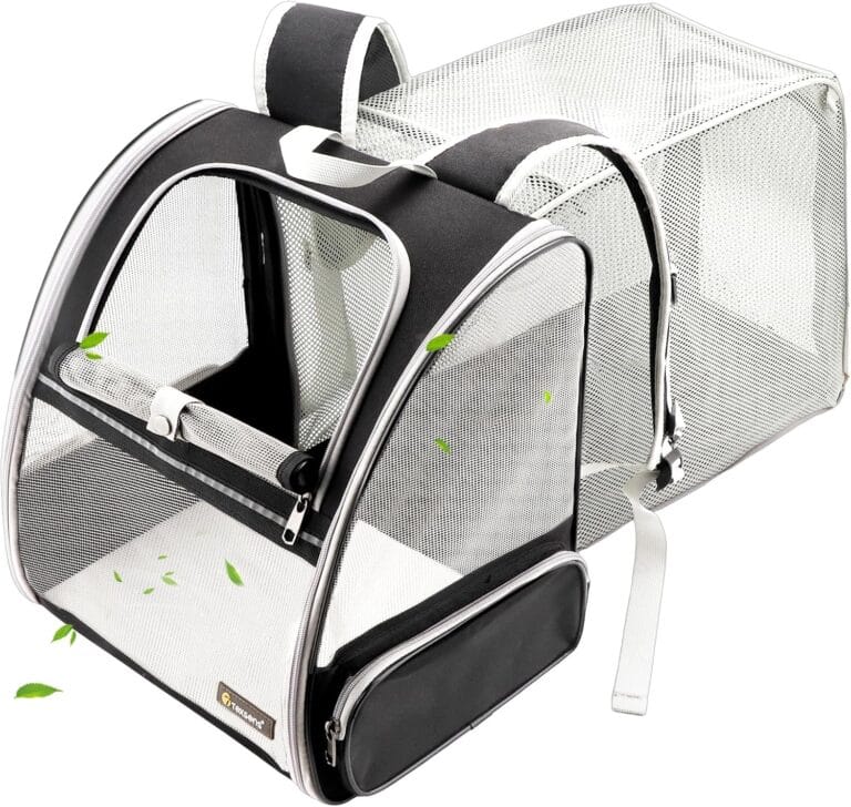 Texsens Cat Backpack - Expandable Pet Carrier for Medium Cats and Small Dogs up to 17 lbs - Breathable, Collapsible & Soft Cat Travel Bag for Outdoor Hiking (Black)