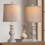 PARTPHONER Traditional Table Lamp Set of 2, Rustic Farmhouse Table Lamps for Living Room Bedroom, 22" Bedside Desk Lamps Vintage Nightstand Lamps with Linen Shades, Antique Grey