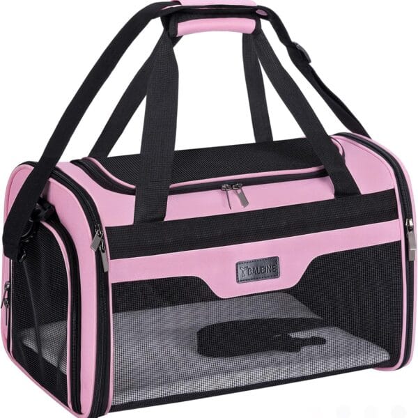 BALEINE Cat Carrier, Puppy Dog Carrier for Small Medium Pets Up to 15 Lbs, Soft-Sided Dog Travel Bag with Safety Zippers, Collapsible Pet Carrying Case (Pink, L, 17"x11"x11")