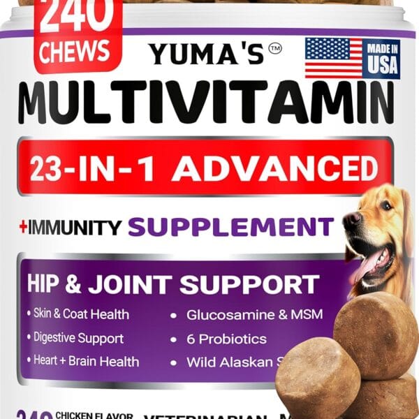 Dog Multivitamin Chewable with Glucosamine - 240 Treats - Dog Vitamins and Supplements - Senior & Puppy Multivitamin for Dogs - Hip & Joint Support - Immune Health, Skin, Heart, Digestion, Probiotics
