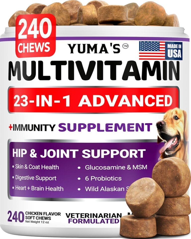 Dog Multivitamin Chewable with Glucosamine - 240 Treats - Dog Vitamins and Supplements - Senior & Puppy Multivitamin for Dogs - Hip & Joint Support - Immune Health, Skin, Heart, Digestion, Probiotics