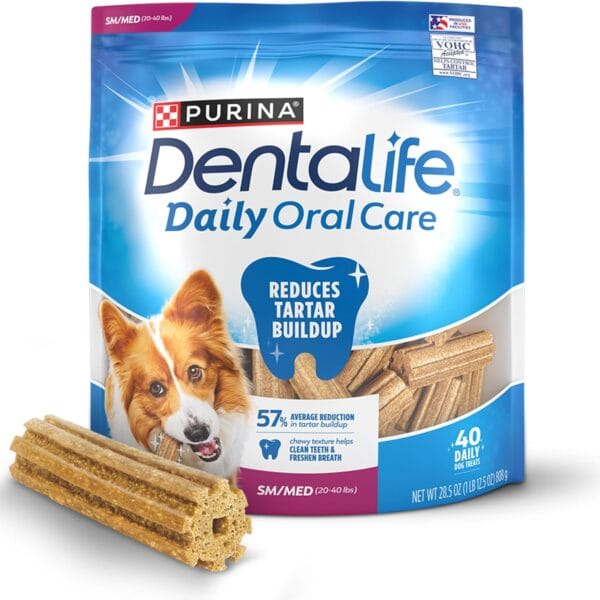DentaLife Daily Oral Care Dog Treats for Small and Medium Dogs, Chewy Dental Treat to Freshen Breath and Fight Tartar, Chicken Flavor - 40 ct. Pouch
