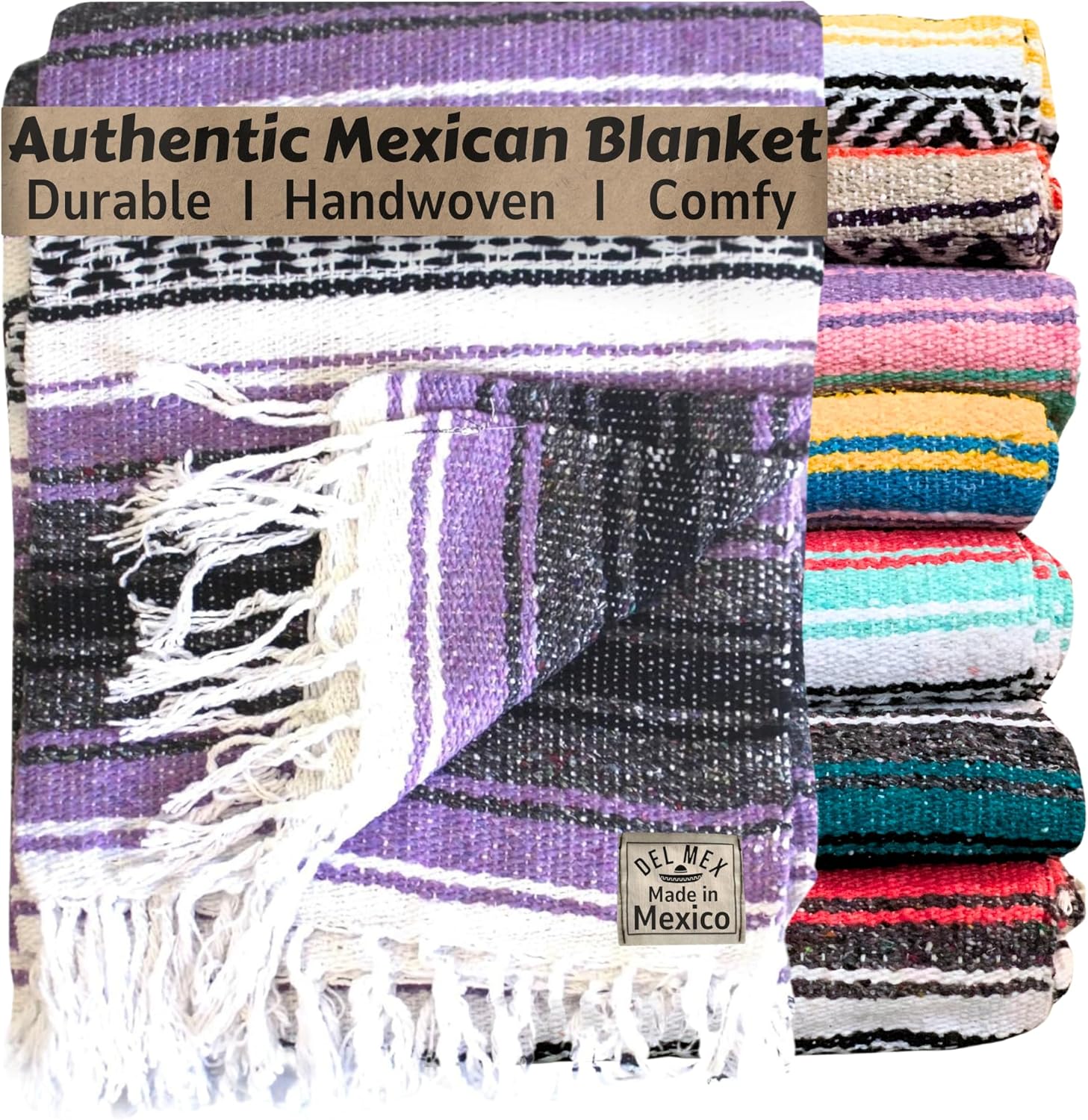 Del Mex Classic Mexican Blanket, Large Authentic Woven Falsa Throw (70"x50"), Artisan Southwest Dcor for Beach, Yoga, Outdoors (Lavender) Del Mex Classic Mexican Blanket, Large Authentic Woven Falsa Throw (70"x50"), Artisan Southwest Dcor for Beach, Yoga, Outdoors (Lavender)