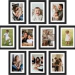 upsimples 5x7 Picture Frame Set of 10, Display Pictures 4x6 with Mat or 5x7 Without, Multi Photo Frames Collage for Wall or Tabletop Display, Black