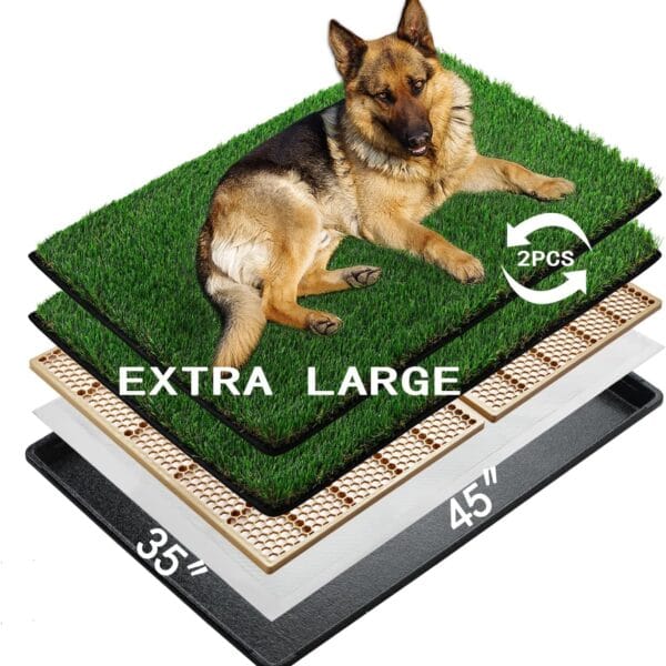 MEEXPAWS Dog Grass Pee Pads for Dogs with Tray | Extra Large 4534 in | 2 Dog Artificial Grass Pads Replacement| Rapid Drainage | Indoor Litter Box | Hemmed Edge