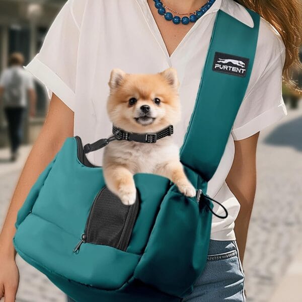Dog Carrier Sling for Small Dogs & Cats Hand-Free Puppy Sling Purses with Storage Bag and Adjustable Shoulder Strap, Pet Sling Carrier Up to 8.8 Lbs (Blue)