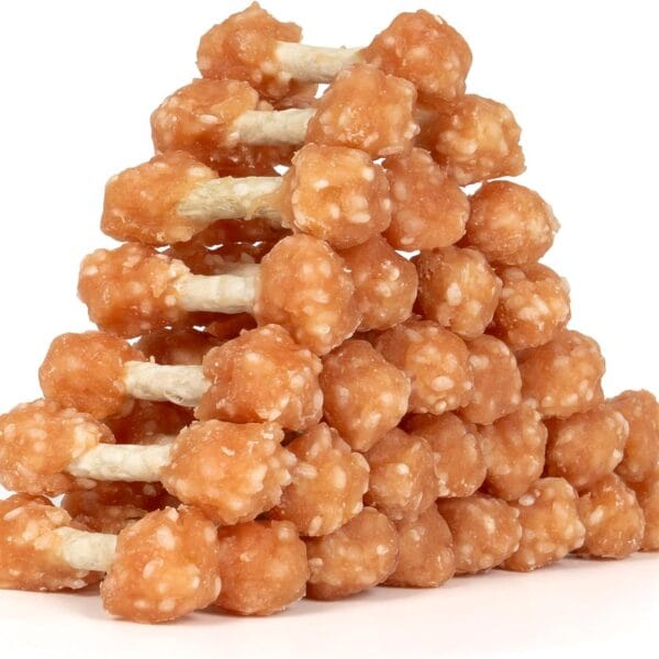 MON2SUN Dog Treats, 16oz Mini Rawhide Chews, Chicken Dumbbells with Rice for Small Dogs & Toy Breed, Crunchy and Healthy (2.5 Inch 30 Count)