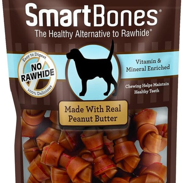 SmartBones Mini Chews With Real Peanut Butter 32 Count, Rawhide-Free Chews For Dogs