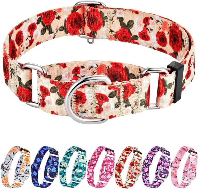 Hikiko Martingale Collar for Dogs with No Buckle Female Designer Floral Dog Collar Nylon No Pull Dog Collars for Medium Dogs,Red Rose,M