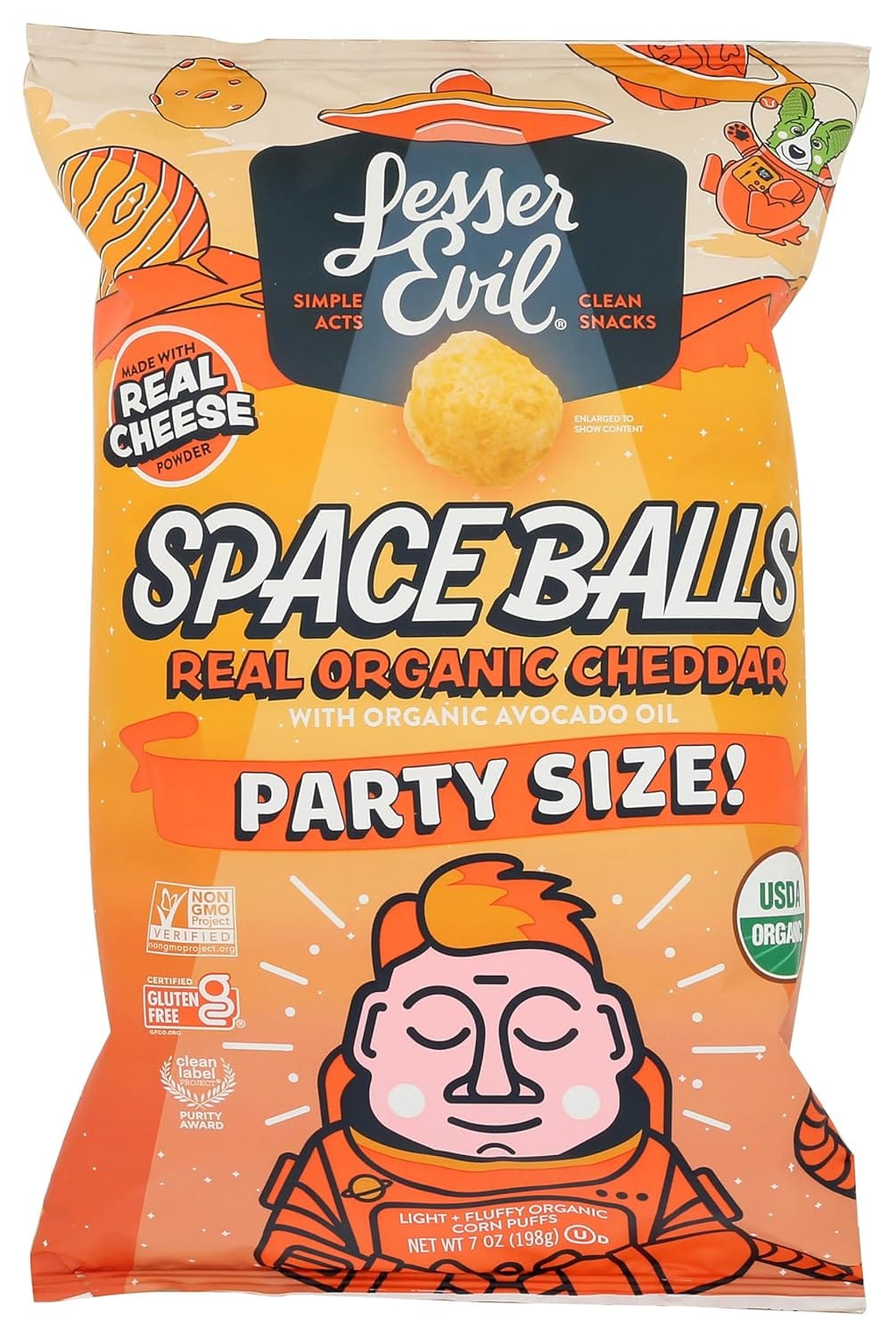 Lesserevil Organic Real Cheddar Space Ball Puffs Party Size, 7 Oz Lesserevil Organic Real Cheddar Space Ball Puffs Party Size, 7 Oz