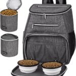 BAGLHER Dog Travel Bag Backpack, Airline Approved Pet Supplies Backpack, Dog Travel Backpack with 2 Silicone Collapsible Bowls and 2 Food Baskets Grey