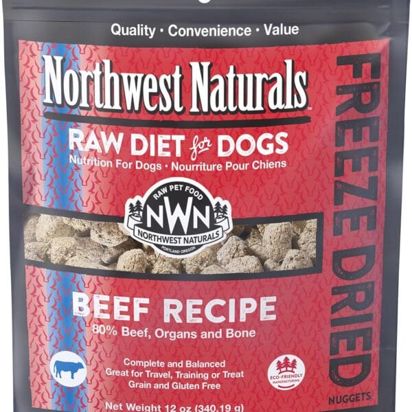 Northwest Naturals Freeze-Dried Beef Dog Food - Bite-Sized Nuggets - Grain-Free, High-Protein, Raw Diet, Human-Grade Ingredients, All Natural, Premium Quality, Healthy & Nutritious - 12 Oz