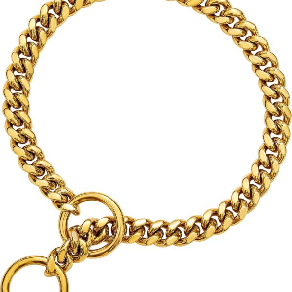 txprodogchains 18K Gold Chain Dog Collar 10MM Cuban Link Chain Stainless Steel Metal Links Walking Training Collar for Small Medium Large Dogs 10in to 27in