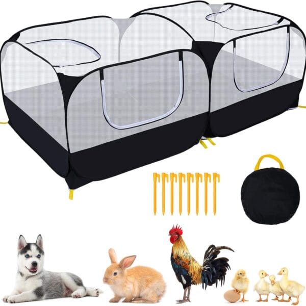 Small Animals Playpen,Pet Cage Tent Large Chicken Run Coop with Detachable Bottom Breathable Transparent Mesh Walls, Foldable Pet Enclosure for Puppy Kitten Rabbits Indoor Outdoor playpen