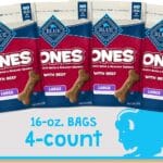 Blue Buffalo Bones Natural Crunchy Dog Treats Large Dog Biscuits Beef, 16oz. Bag, 4 Count