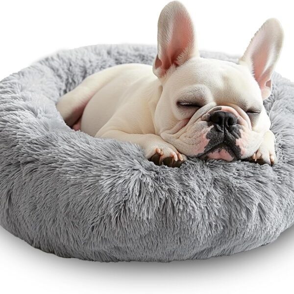 Calming Donut Pet Bed | Anti-Anxiety, Machine Washable, Luxurious Plush | Non-Slip & Waterproof | 20 Inches for Small Dogs & Cats (Fits Pets up to 25 lbs)
