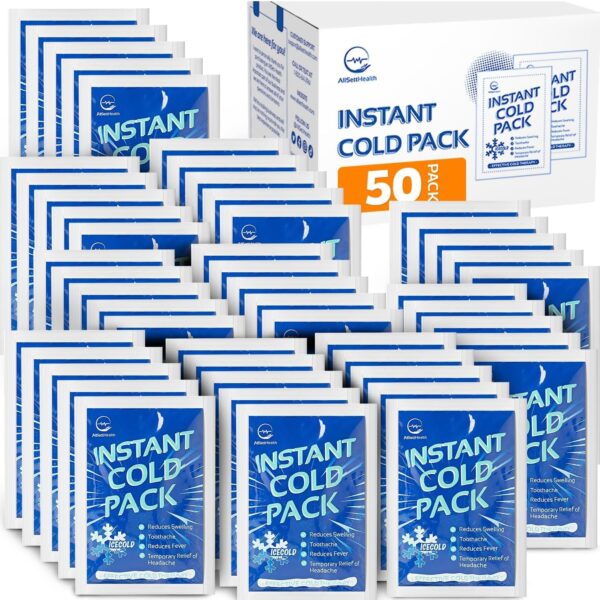 50 Pack Instant Ice Cold Pack (6 x 4.5) - Disposable Instant Ice Packs for Injuries | Cold Compress Ice Pack for Pain Relief
