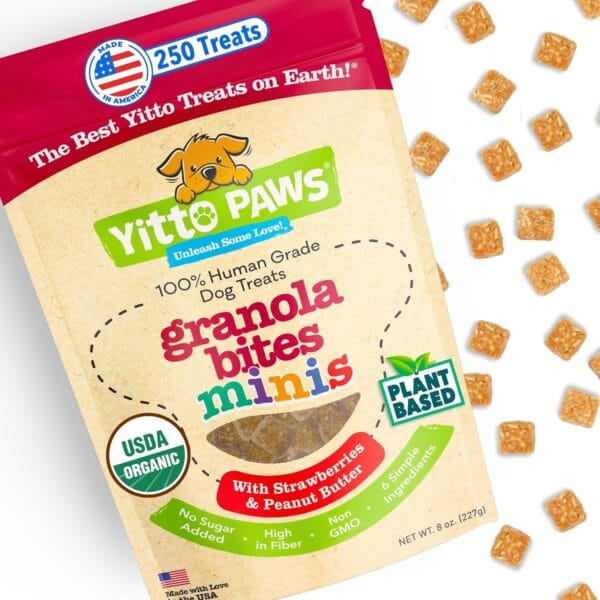 Mini Organic Dog Training Treats  Crunchy, Low Calorie Dog Biscuits with Strawberry & Peanut Butter  Vegan, Human-Grade, No Sugar Added, Made in USA for Small Dogs & Puppies, (8 oz)